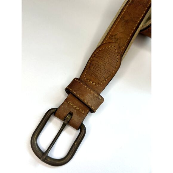 Zep Pro Men's 38 Nubuck Leather Canvas Belt Fishing Embroidered Hunting Dog - Picture 3 of 6